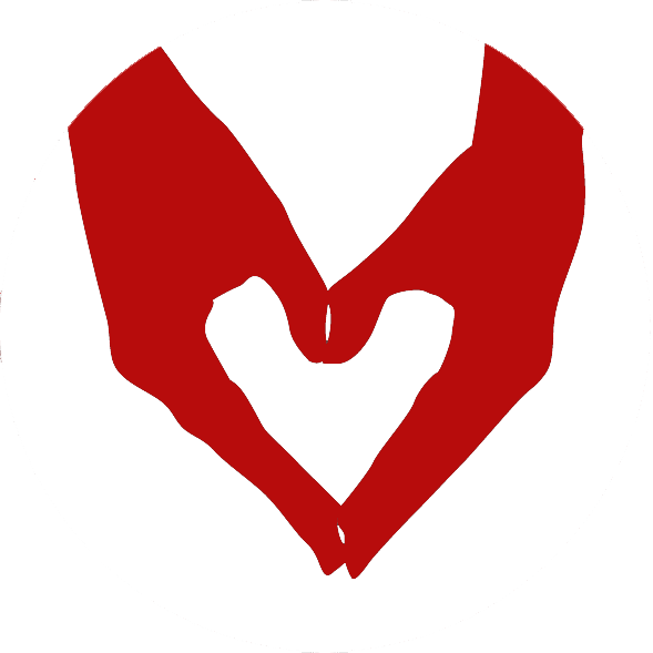Logotype, två röda händer som bildar ett hjärta.